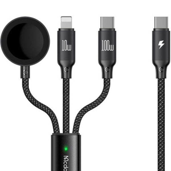کابل تایپ‌سی + شارژر اپل واچ سه سر مک دودو Mcdodo 100w 3in1 Cable